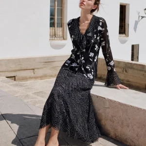 Casual Style Polka Dot Wax Dye Net Shirt with Flounce Hem And Flared Sleeves Straight Cut Skirt for Women Breathable Nylon Fa... - AliExpress Shirts & Blouses