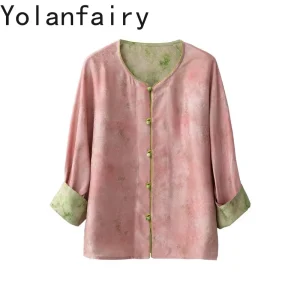 YOLANFAIRY Reversible 30% Real Mulberry Silk Shirts Woman Cardigan Fashion Jacquard Blouse Elegant Women Clothing Casual Tops - AliExpress Shirts & Blouses