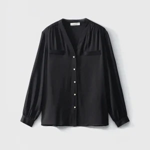Women's V-Neck Real Mulberry Silk Long Sleeve Loose Blouse Black Elegant Shirt for Office Commute Work Top 2026 - AliExpress Shirts & Blouses