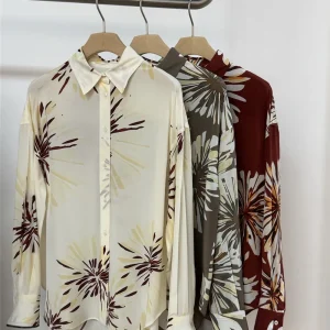 Women's Printed Silk Shirt 26 Spring/Summer Arrival Single-Breasted Long-Sleeved Beading Blouse Top - AliExpress Shirts & Blouses