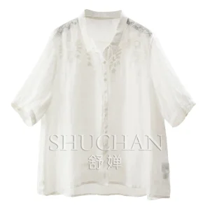 SHUCHAN 100% Natural Ramie Heavy Industry Embroidery Loose Five-quarter Sleeve Shirt Women 78L8 - AliExpress Shirts & Blouses