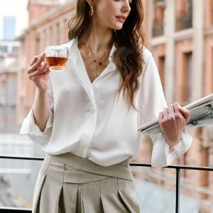 Luna7xi Satin Flip-Collar Long Sleeve Shirt Women's Loose Slimming Versatile Commute Style Korean Straight Cut Polyester Fiber - AliExpress Shirts & Blouses