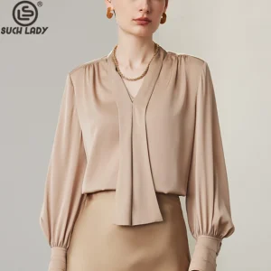 90% Real Natural Silk 10% Spandex Women's Shirt V Neck Sashes Long Sleeves Elegant Blouse Tops - AliExpress Shirts & Blouses