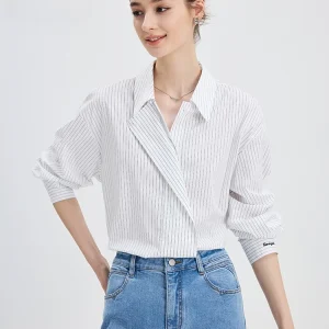 Navigare Women's Loose Fit Long Sleeve Striped Shirt Thin Design Spring Summer New Style Casual Style Embroidered Cotton Blend - AliExpress Shirts & Blouses