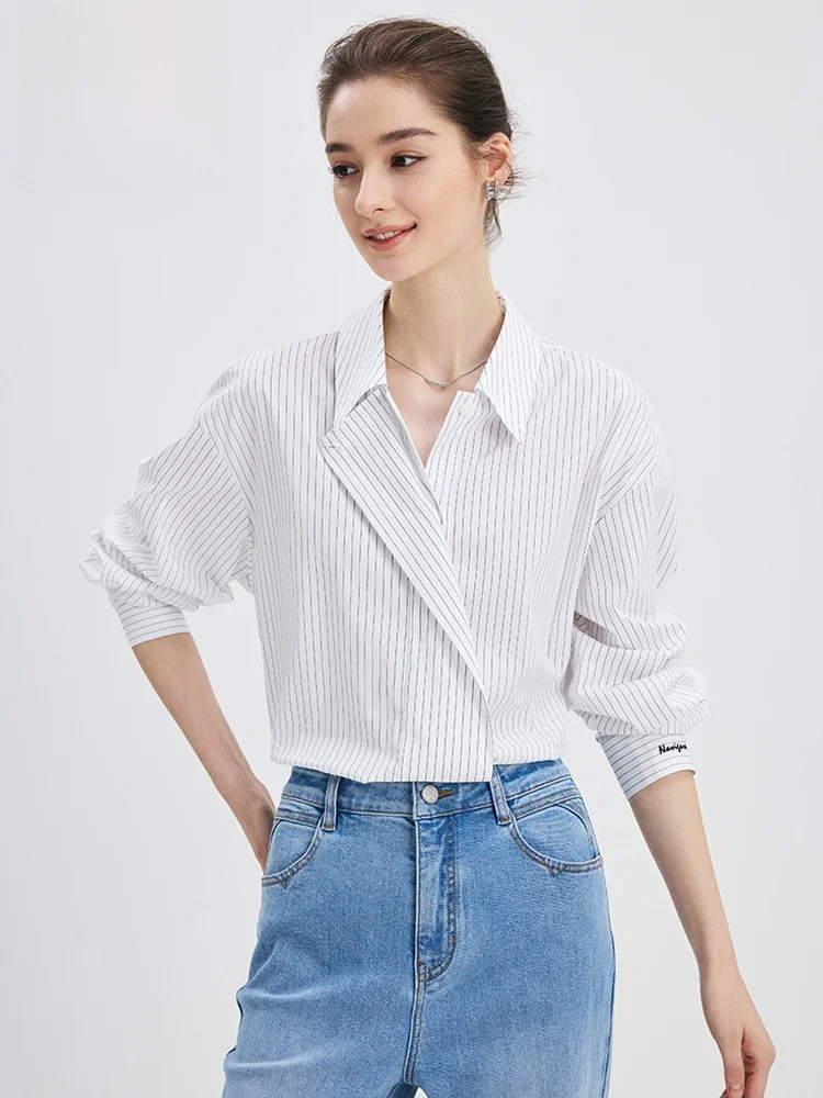 Navigare Women's Loose Fit Long Sleeve Striped Shirt Thin Design Spring Summer New Style Casual Style Embroidered Cotton Blend - AliExpress Shirts & Blouses