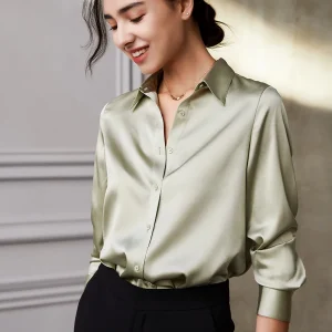 Elegant Long Sleeve Silk Shirt Women's High-End Satin Surface 6A  Silk Commute Style Button Detail Skin-friendly Brea... - AliExpress Shirts & Blouses