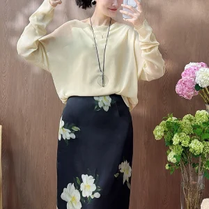 Chunyue Lightweight Breathable Double Layer Silk Top Sleeveless Neckline round Long Sleeve Women's Commute Style Pure Color - AliExpress Shirts & Blouses