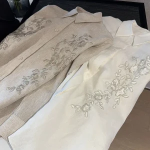 Elegant Loose Long Sleeve Pure Linen Shirt Jacket Women's Fashionable Heavy Embroidery Natural Charismatic Breathable Button up - AliExpress Shirts & Blouses