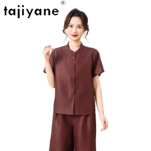 TAJIYANE 100% Mulberry Silk Shirts for Women Elegant Red Shirt Short Sleeves Summer Tops High Quality Woman Clothes 2026 рубашка - AliExpress Shirts & Blouses