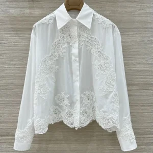 women Lace embroidered spliced cotton shirt classic fashion casual white blouse tops - AliExpress Shirts & Blouses