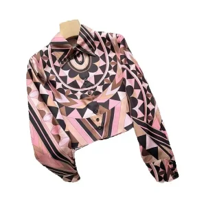 Spring Summer Fashion Geometric Pattern Print Short Style Blouses Women's Turn-down Collar Single Breasted Long Sleeve Shirt - AliExpress Shirts & Blouses