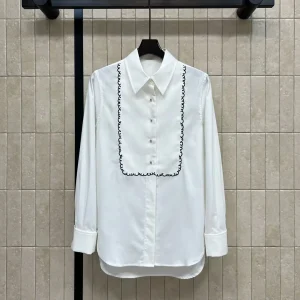 Elegant Lady Fashion White Shirt Women Lapel Long Sleeve Embroidery Pattern Buttons Loose Long Blouse Office Wear - AliExpress Shirts & Blouses