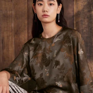Slimming Floral Embroidery Shirt round Neck Side Slit Waist Cinched Women's Summer New Style Traditional Chinese Style Loose Fit - AliExpress Shirts & Blouses