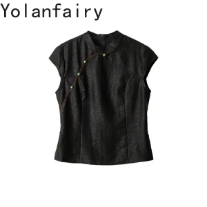 YOLANFAIRY Women Stand Collar Waist Fitted Silk Top 100% Mulberry Silk Crack Texture Gambiered Shirt Short Sleeve Summer Blouse - AliExpress Shirts & Blouses
