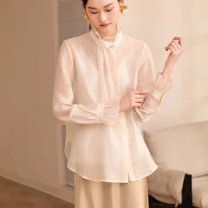 New Spring Chinese Style Women's Shirt with Lace Collar And Lotus Leaf Texture Feeling Long Sleeve Loose Fit Breathable - AliExpress Shirts & Blouses
