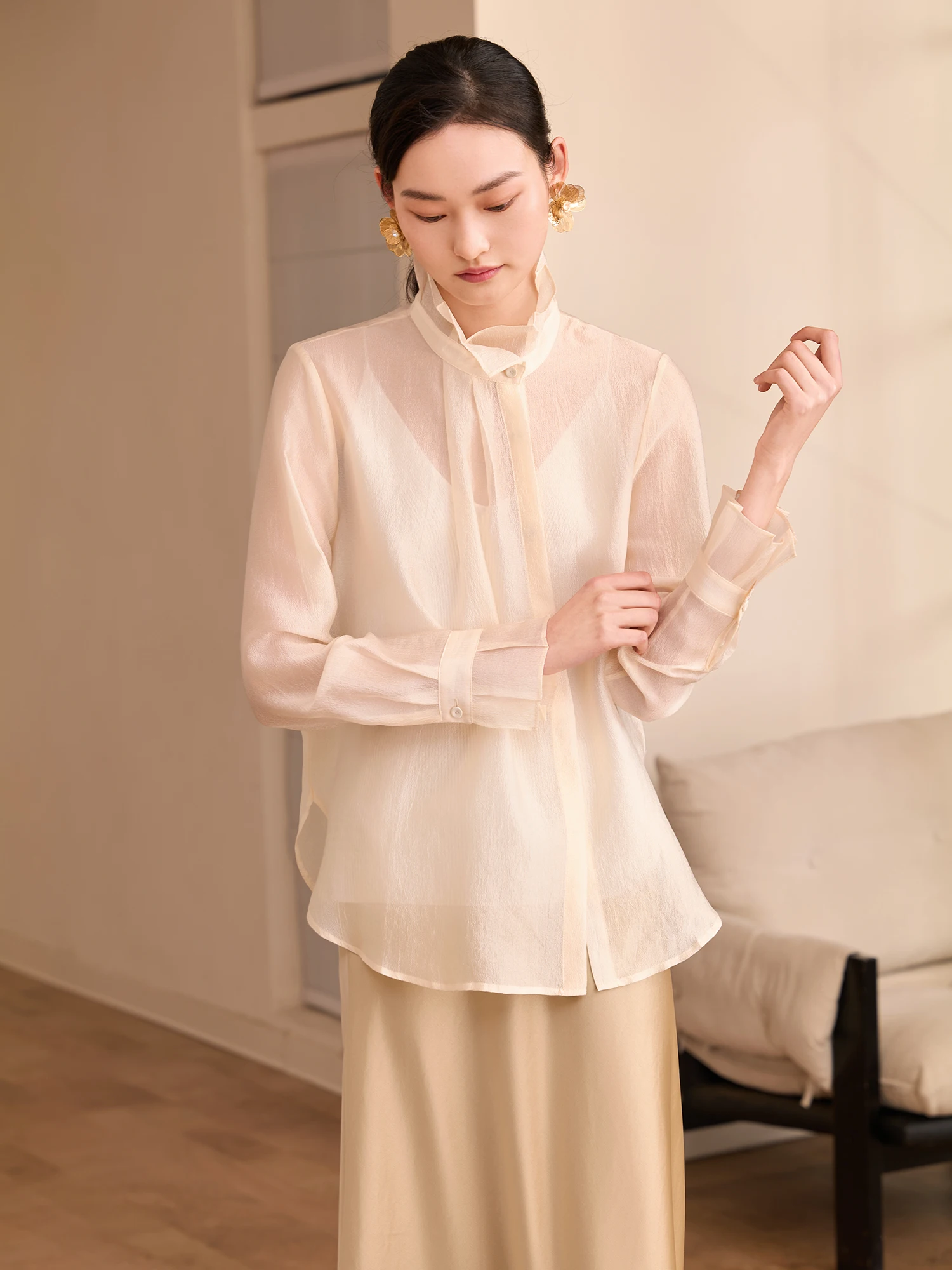 New Spring Chinese Style Women's Shirt with Lace Collar And Lotus Leaf Texture Feeling Long Sleeve Loose Fit Breathable - AliExpress Shirts & Blouses