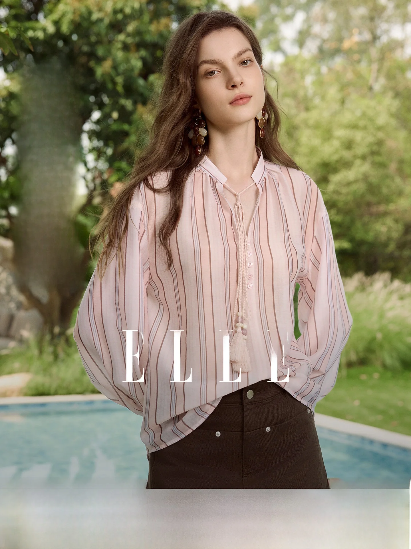 ELLE Women's V-Neck Shirt Casual Lightweight Striped Commute Style Summer New Arrival Elegant Feel Loose Fit Seven Sleeve - AliExpress Shirts & Blouses