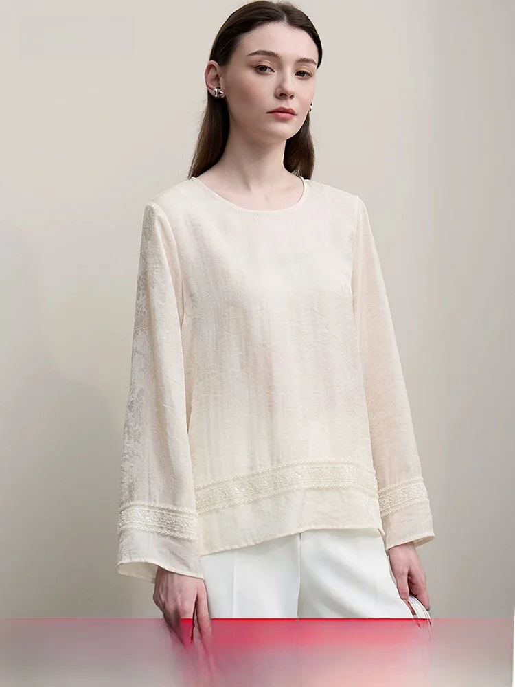 New Chinese Style Heavy Work Beaded Embroidery Lyocell Shirt Commute Style Long Sleeve round Neck Regular Fit Women's Shirt - AliExpress Shirts & Blouses
