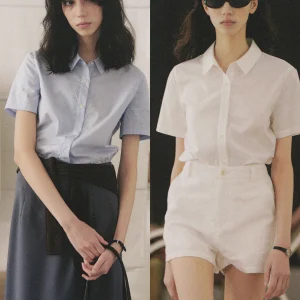 Short Sleeve Mixed Fiber Silk  Cotton High Density Women's Shirt Small Shoulder Size Commute Style Breathable Comfortable - AliExpress Shirts & Blouses