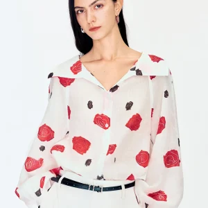 RoseLingLing Double-Sided Wearable Printed Linen Lyocell Shawl Collar Shirt Misty Gradient Elegant Loose Fit Women's Shirt - AliExpress Shirts & Blouses