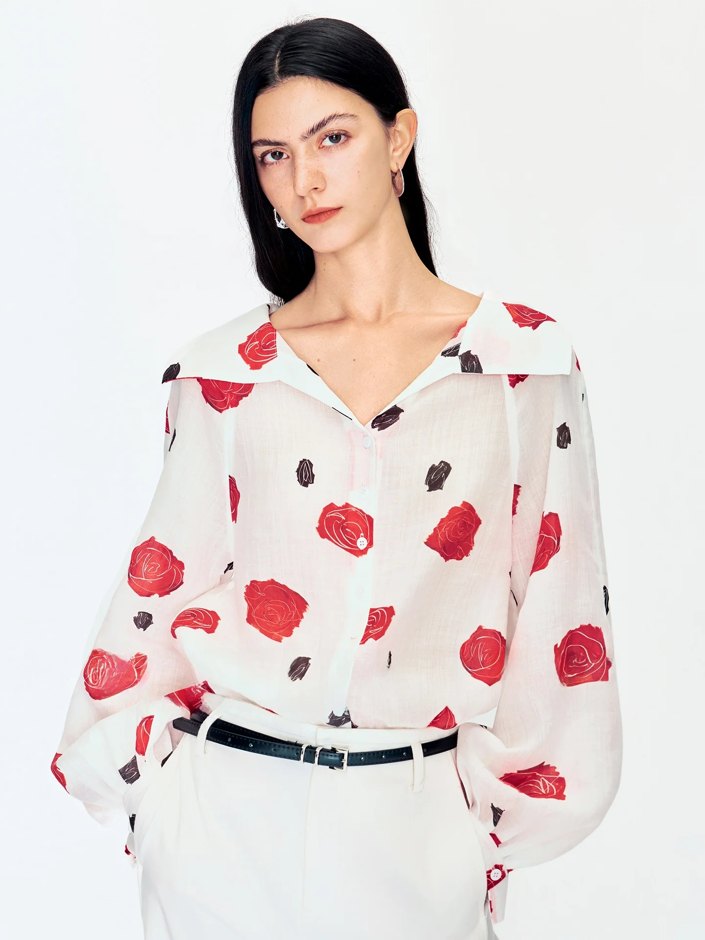 RoseLingLing Double-Sided Wearable Printed Linen Lyocell Shawl Collar Shirt Misty Gradient Elegant Loose Fit Women's Shirt - AliExpress Shirts & Blouses