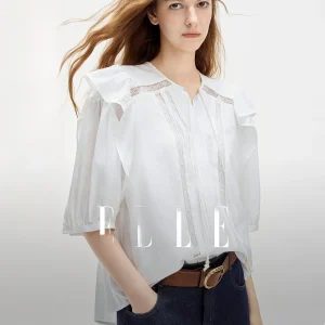 Elle Retro Lace Hollow out Women's Shirt Spring Summer New Style Mosaic Splicing Fashion Casual Shirt Turn down Collar Button up - AliExpress Shirts & Blouses