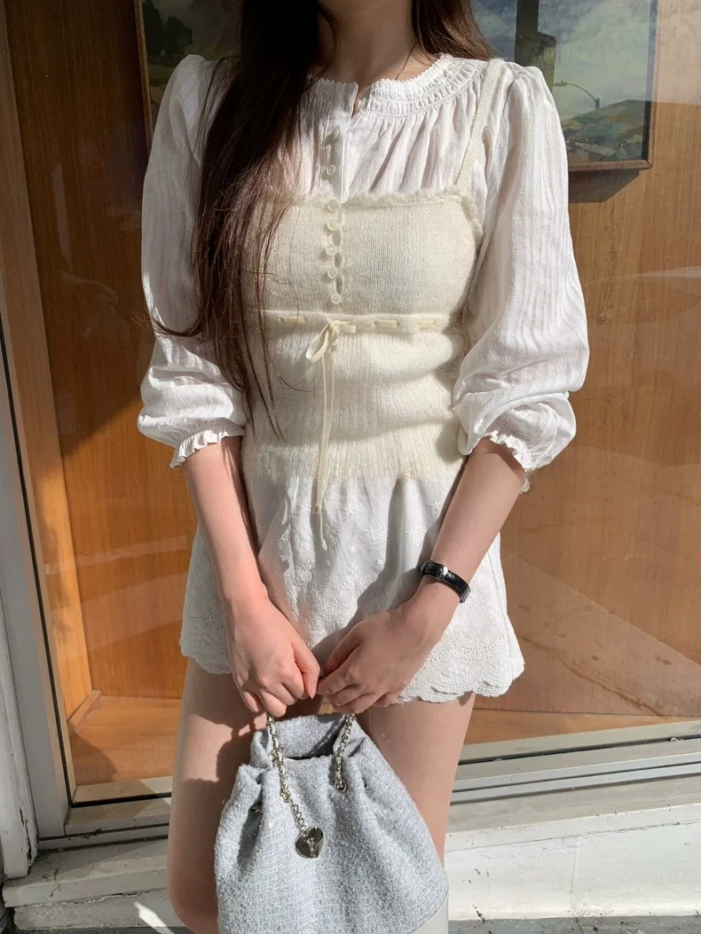 White Pure Cotton Long Sleeve Ruffle Collar Shirt Vintage Style Anti-Aging for Young Women Spring Summer Fashion Ladies Shirt - AliExpress Shirts & Blouses