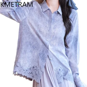KMETRAM 100% Real Mulberry Silk Shirts for Women Elegant Lace Trim Blouse Long Sleeves Spring Summer Tops 2026 Woman Clothes 셔츠 - AliExpress Shirts & Blouses