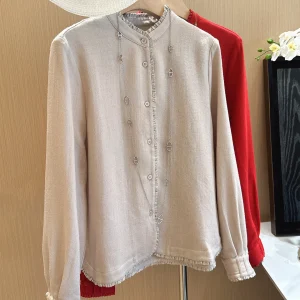 Elegant Woolen Shirt with Earlet Lace Long Sleeve French Style Loose Fit Breathable Women's Casual Wear Autumn New Arrival - AliExpress Shirts & Blouses