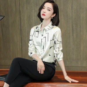 Heavyweight Silk Shirt Women Long Sleeve Spring Turn-down Collar Printed Fashion Elegant Slight Stretch 90% Mulberry Silk Blouse - AliExpress Shirts & Blouses