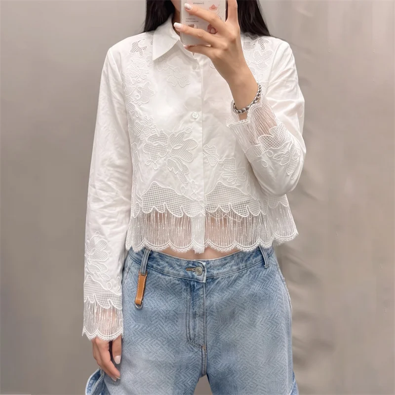 women's shirt New lace embroidered women's blouse for autumn 2026 Single breasted slim fit women's long sleeved top cotton tops - AliExpress Shirts & Blouses