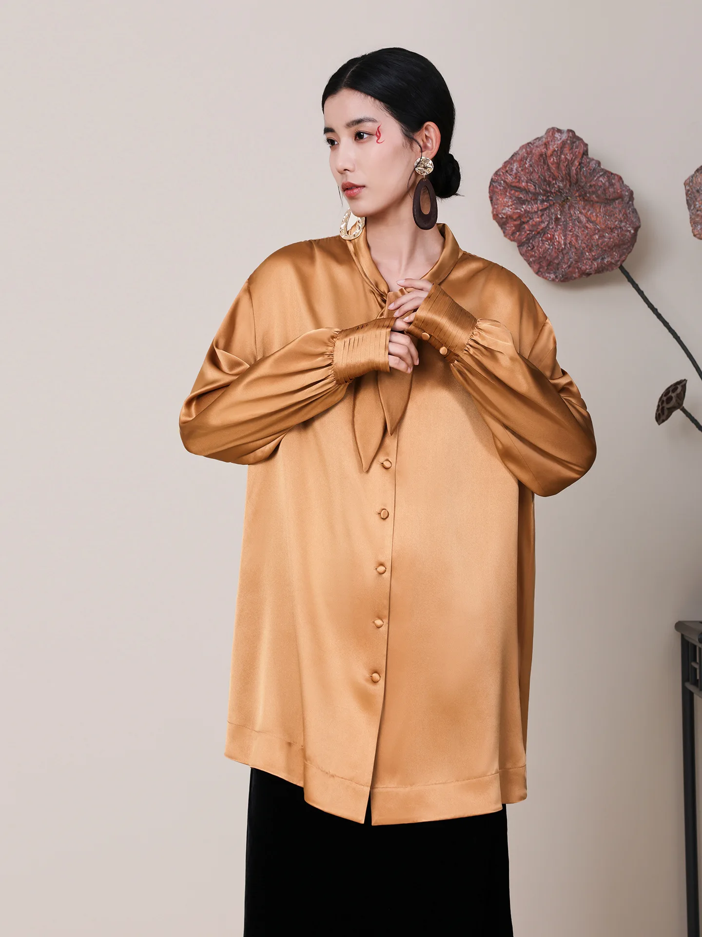 2026 New 19mm Mulberry Silk Blouse Women Stand Collar Long Sleeve Chinese Knot Button Slim Fit Autumn Top - AliExpress Shirts & Blouses