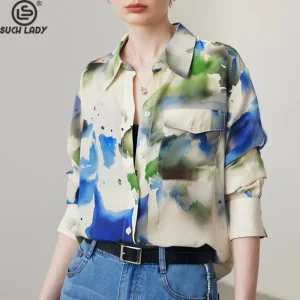 100% Silk Women's Shirt Turn Down Collar Long Sleeves Printed Fashion Blouse Tops - AliExpress Shirts & Blouses