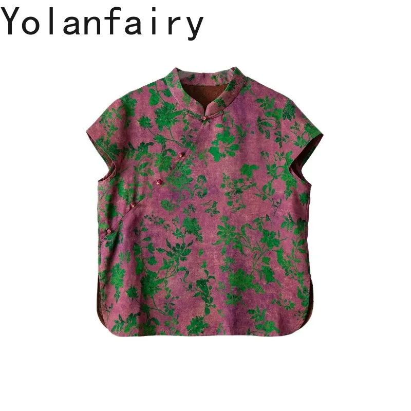YOLANFAIRY 100% Real Mulberry Silk Blouses for Women Elegant Sleeveless Shirt Stand Collar Fashion Watered Gauze Blouse рубашка - AliExpress Shirts & Blouses
