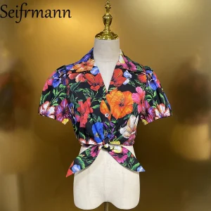 Seifrmann Casual printed cotton top lapel short-sleeved shirt 2026 summer fashionable women's new style - AliExpress Shirts & Blouses