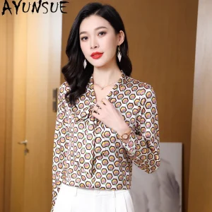 AYUNSUE 90% Silk Women's Blouses and Shirts French Ribbon Long Sleeve Tops for Woman Stylish Casual Blouse Woman Clothes Одежда - AliExpress Shirts & Blouses
