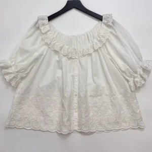 Women Solid Color 100% Cotton Shirt Embroidery Hollow Out Round Neck Puff Sleeve Single Breasted Loose Female Blouse - AliExpress Shirts & Blouses