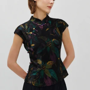 New Chinese Style Silk Shirt Women's Short Sleeve Covering Sleeve Stand Collar Waist-Cinching Floral Embroidery Fashion Top - AliExpress Shirts & Blouses