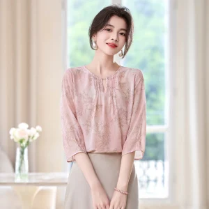 2026 Summer New Crepe de Chine Silk Shirt for Women, Elegant Printed Half Sleeve Top, High-End Fashion Mulberry Silk Blouse - AliExpress Shirts & Blouses