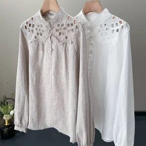 Elegant Lace Patchwork Linen Long Sleeve Shirt Unique Premium Quality Spring Summer New Arrival Court Style Breathable Women'... - AliExpress Shirts & Blouses