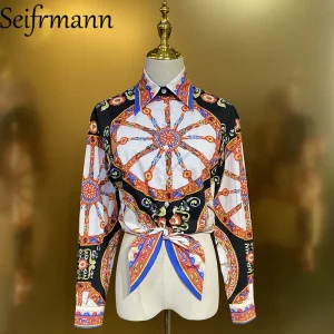 Seifrmann Casual printed cotton top lapel long-sleeved single-breasted shirt 2026 summer new style for women - AliExpress Shirts & Blouses