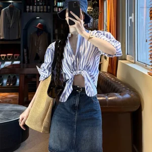 Blue Striped Loose Cotton Shirt Women's Casual Style Spring Summer Breathable Comfortable Long Sleeve Button up Shirt - AliExpress Shirts & Blouses