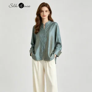 2026 Women's Fashion Early Autumn New 100% Natural Mulberry Silk Fuguang Brocade Versatile Stand Collar Single Breasted Shirt - AliExpress Shirts & Blouses