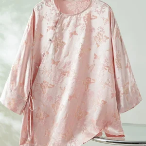 Winsleter-100%Real Silk Elegant Shirt, O Neck Butterfly Jacquard, Women Retro Design Sense Loose Blouse, 2026 Summer T65367CC - AliExpress Shirts & Blouses