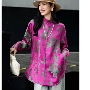 Spring Summer /Autumn New High-End Silk Satin Vintage Fabric Sand Collar Long Sleeved Handmade Buttons Women's Shirt S-XL - AliExpress Shirts & Blouses