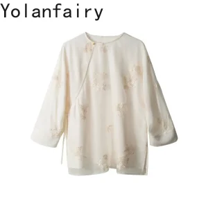 YOLANFAIRY 100%Natural Mulberry Silk Organza Shirts Woman clothes Embroidery Womens Tops Summer Elegant Blouse and Shirt Camisas - AliExpress Shirts & Blouses
