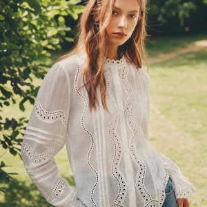 Heavy Embroidery Hemp Shirt Women's Long Sleeve Lantern Sleeve Pleated French Style Straight Cut Breathable Comfortable Chine... - AliExpress Shirts & Blouses