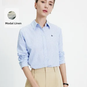 Navigare Commute Stripe Linen Long Sleeve Shirt Sharp Collar Women's Fashion Spring 2026 New Arrival Comfortable Breathable - AliExpress Shirts & Blouses