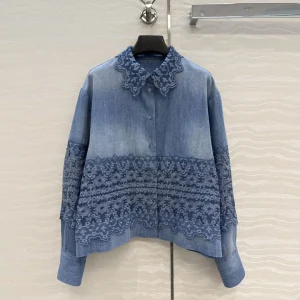 High Quality 100% Cotton Vintage Blue Denim Shirts Women Lace Patchwork Lapel Long Sleeve Loose Casual Blouse - AliExpress Shirts & Blouses