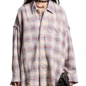 Gray Plaid Loose Women's Shirt Tassel Trimmed Street Style Rockabilly Worn Resistant Cotton Long Sleeve  Collar Mid-Length - AliExpress Shirts & Blouses